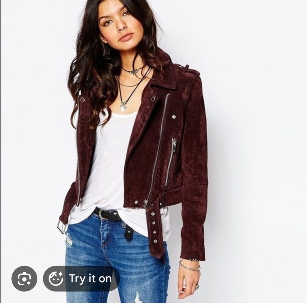 Blank NYC Burgundy Suede Moto Jacket, XS